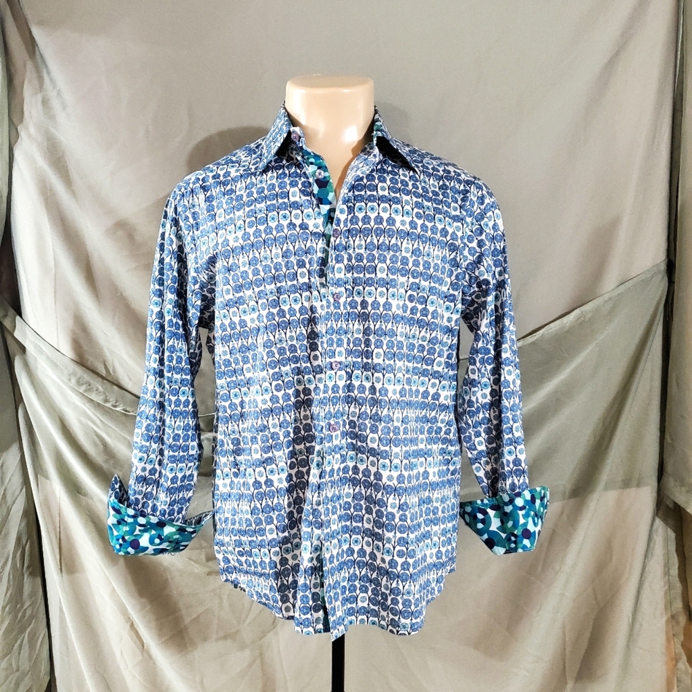 Robert Graham medium mens long sleeve fashion shirt with lined cuff and collar